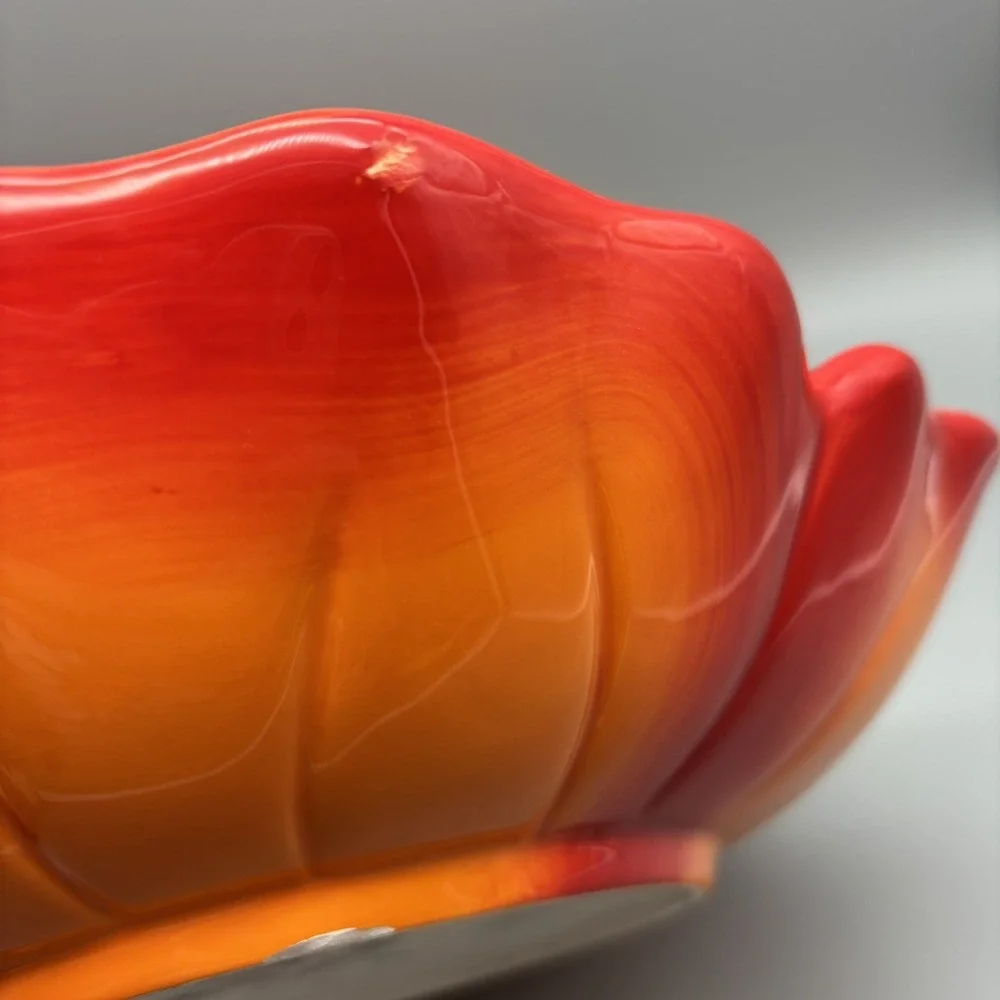 Laurie Gates Hand Painted Orange Flower Serving Plate Bowl Dish Dishwasher Safe